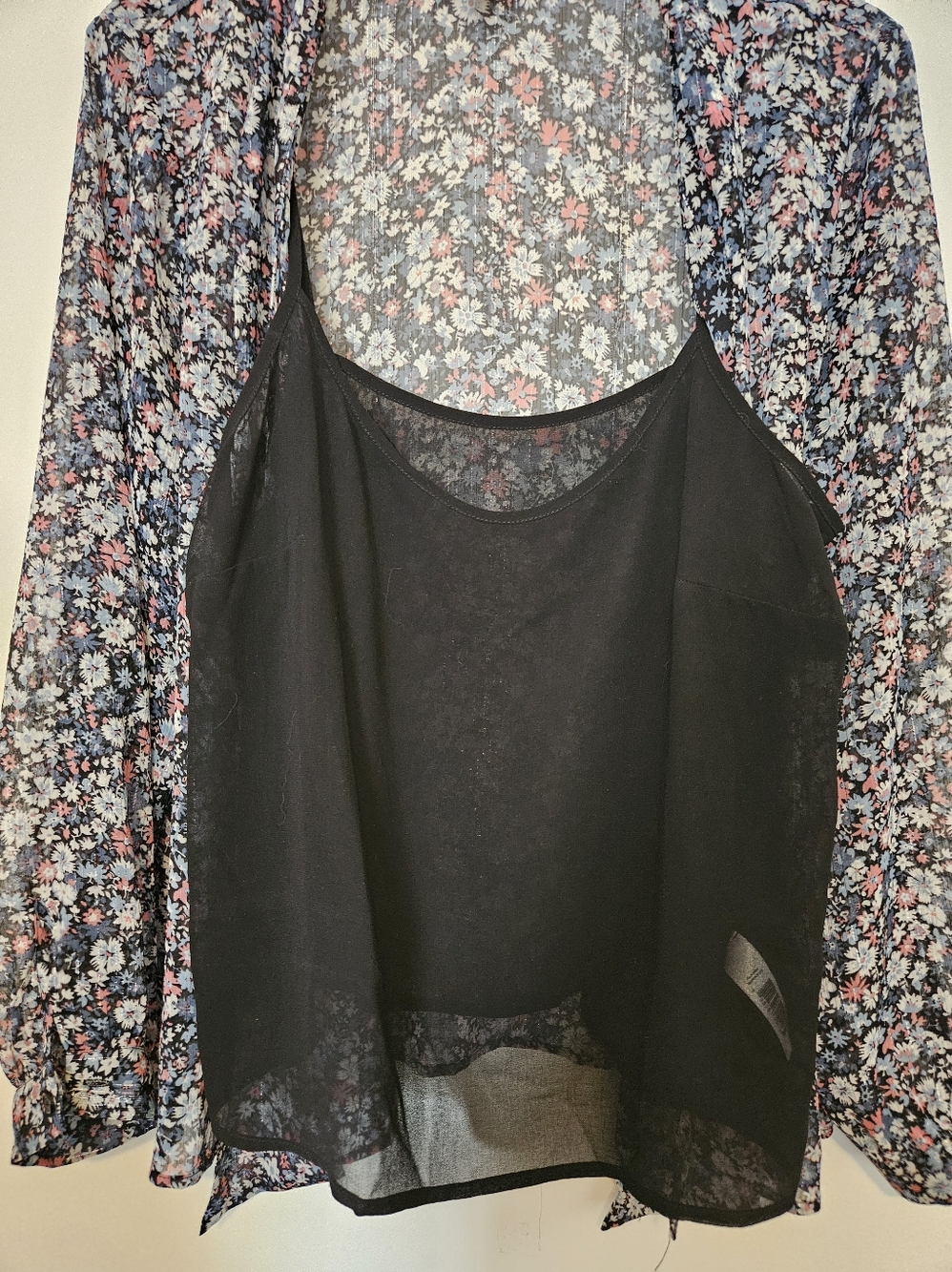 Joe Fresh Navy Floral Tie-Neck Blouse - Picture 3 of 3